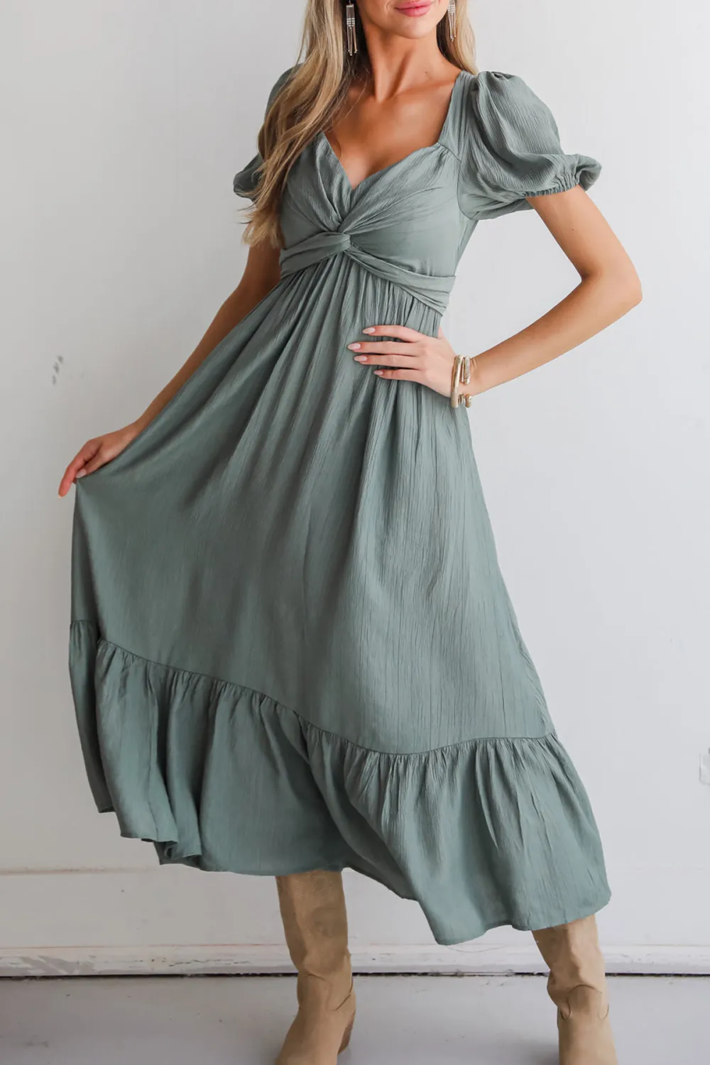 Confident Moves Sage Midi Dress