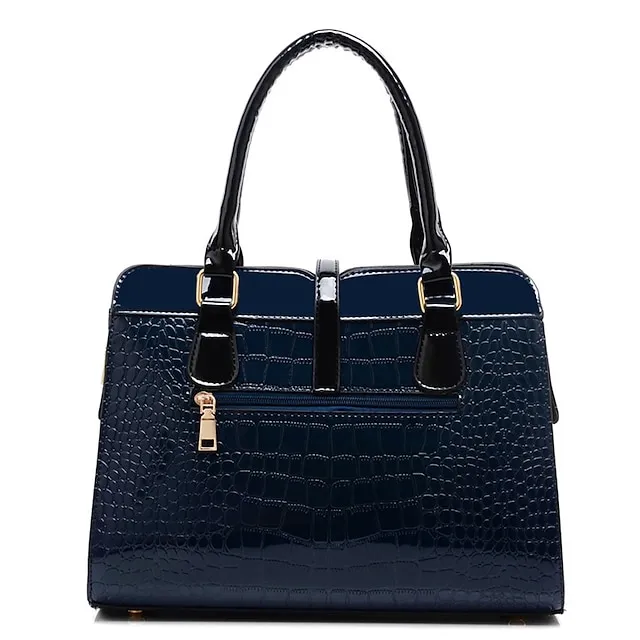 Women's Handbag Satchel Top Handle Bag Patent Leather PU Leather Office Office & Career Solid Color Crocodile Wine Black Blue
