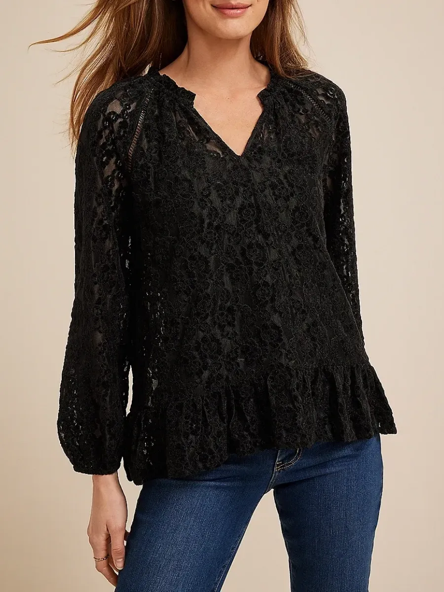Ruffled Hem Notched Blouse