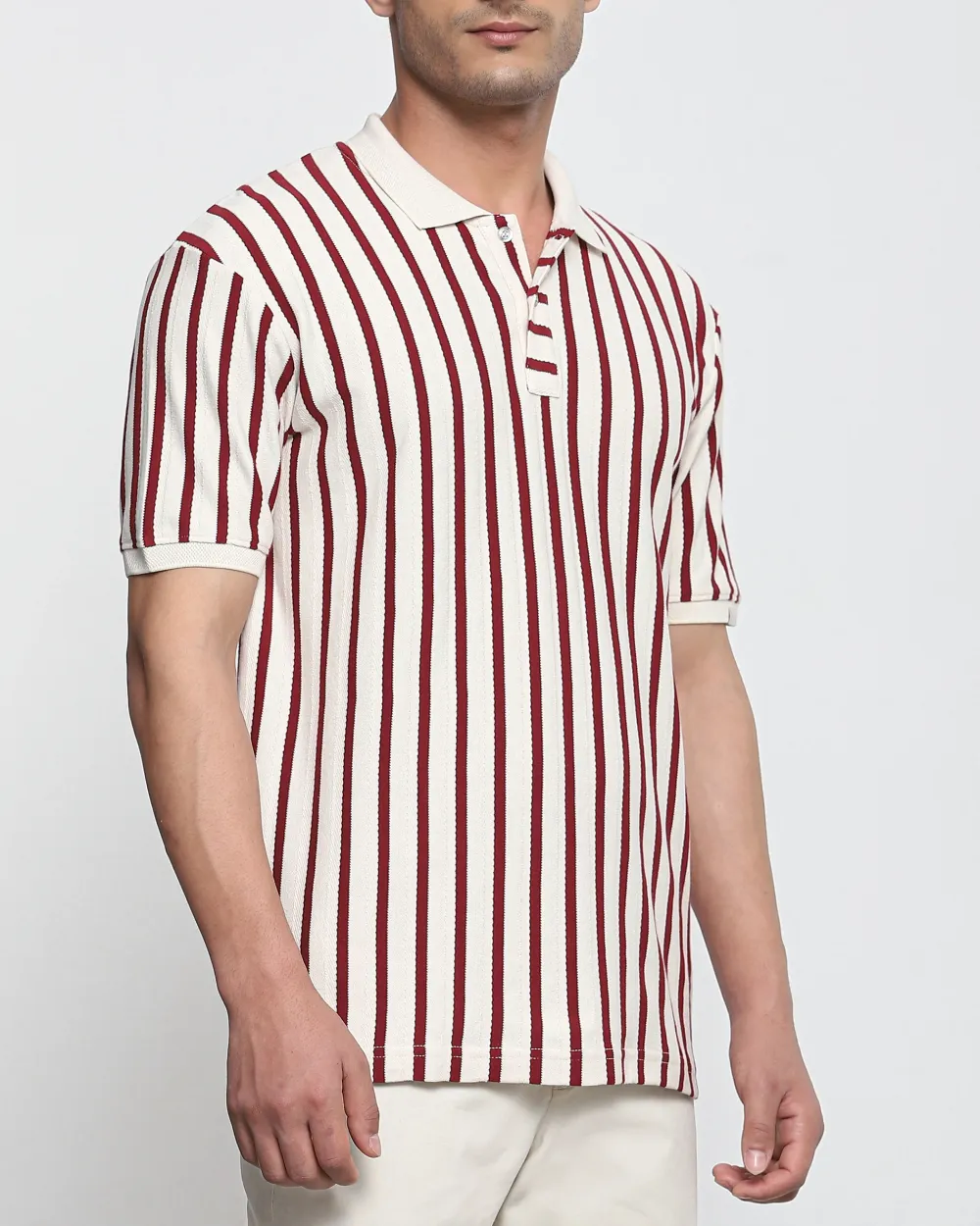 Daily Simple Maroon Striped Textured  Polo Shirt