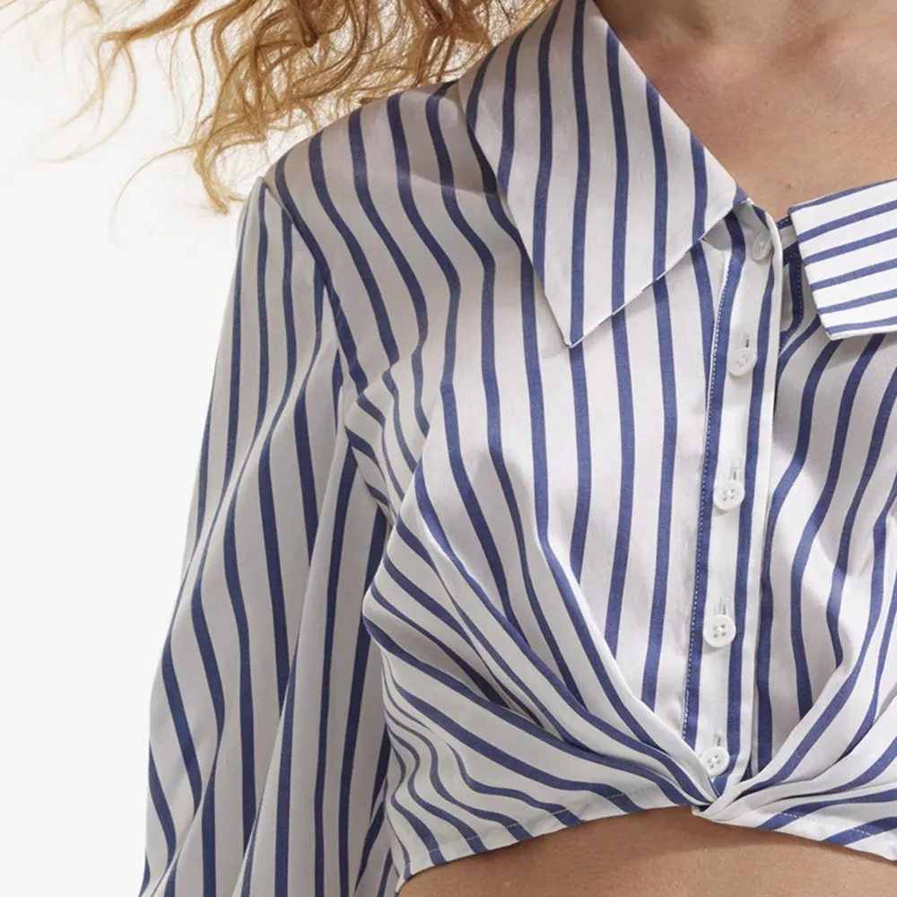 Blue Stripe Cotton Crop Top