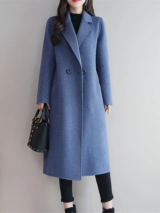 Women's Coat Long Coat Black Blue Camel Red Active Street Fall Regular Fit S M L XL XXL 3XL / Daily / Winter