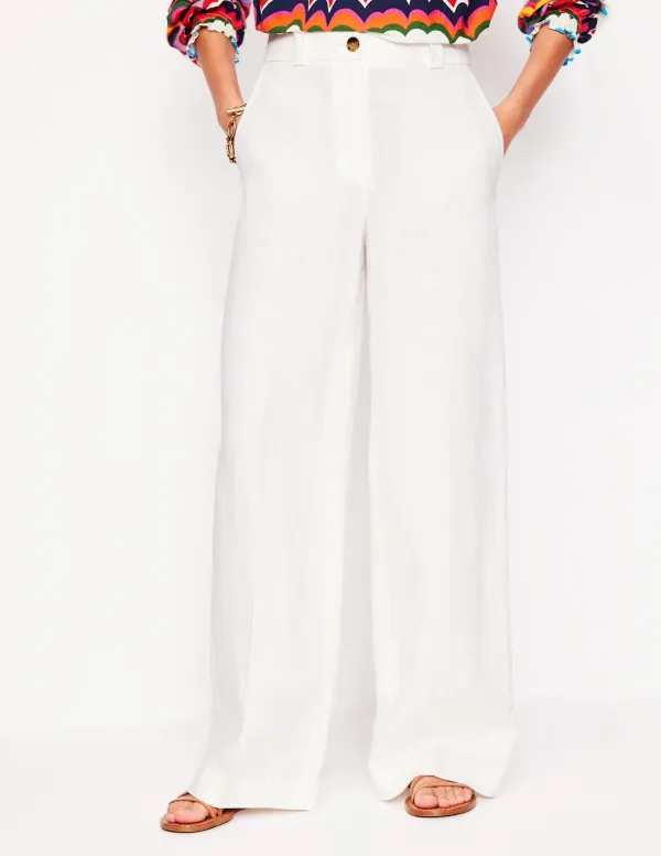 White Westbourne Linen Wide - Leg Pants