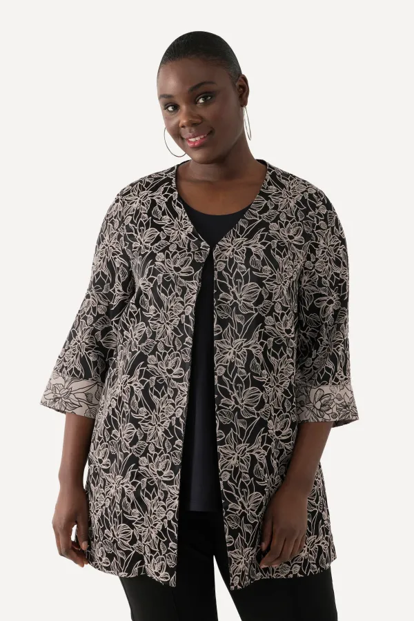 Jacke Blüten A-Linie V-Ausschnitt Hakenverschluss