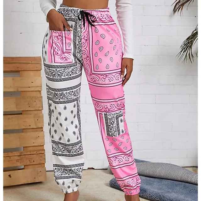 Women's Sweatpants Joggers Jogging Pants Pink Yellow Red Mid Waist Casual / Sporty Athleisure Leisure Sports Weekend Pocket Print Ankle-Length Comfort Graphic Prints S XXL Fall