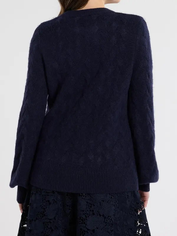 Navy Blue Crew Neck Wool Blend Sweaters