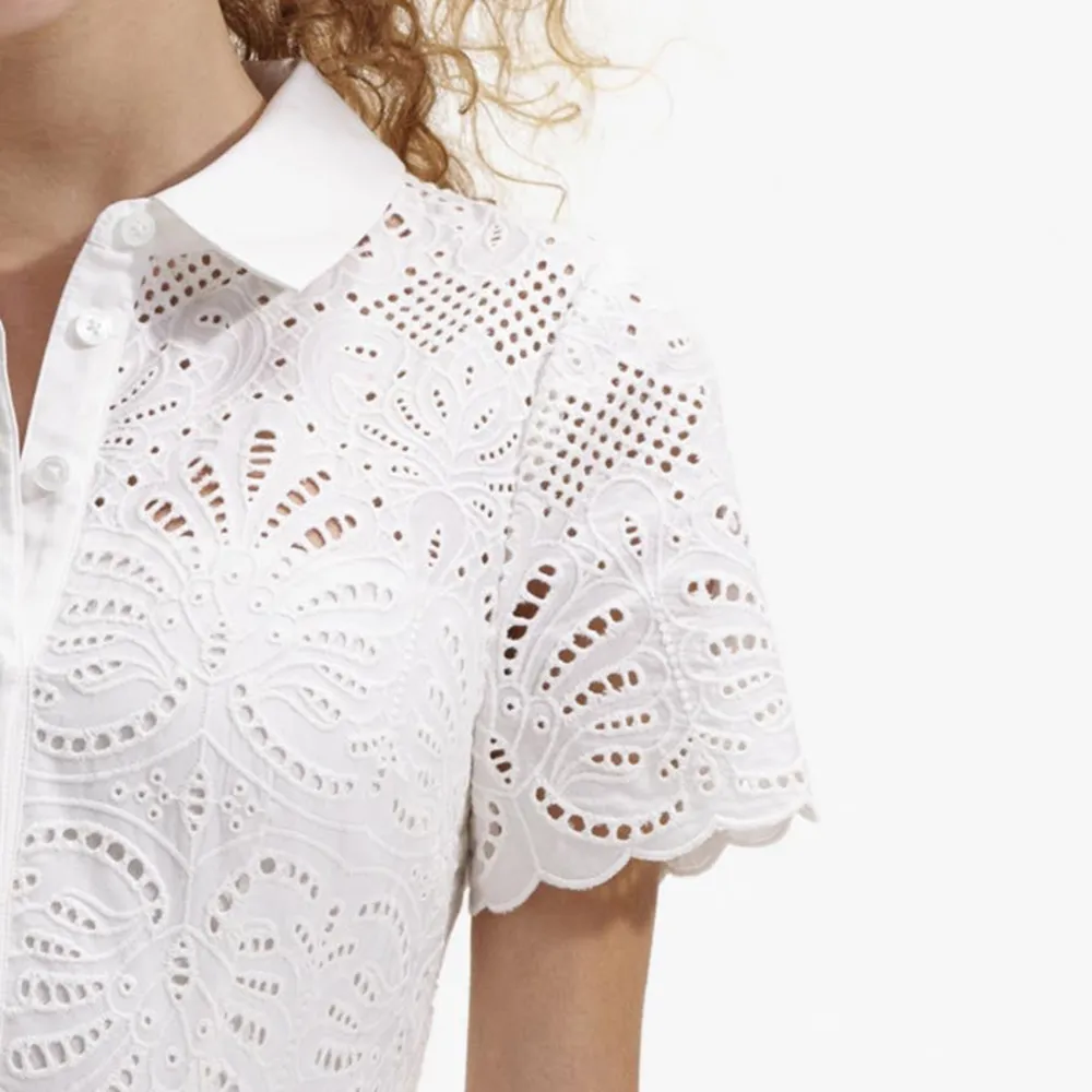 White Cotton Embroidery Midi Dress