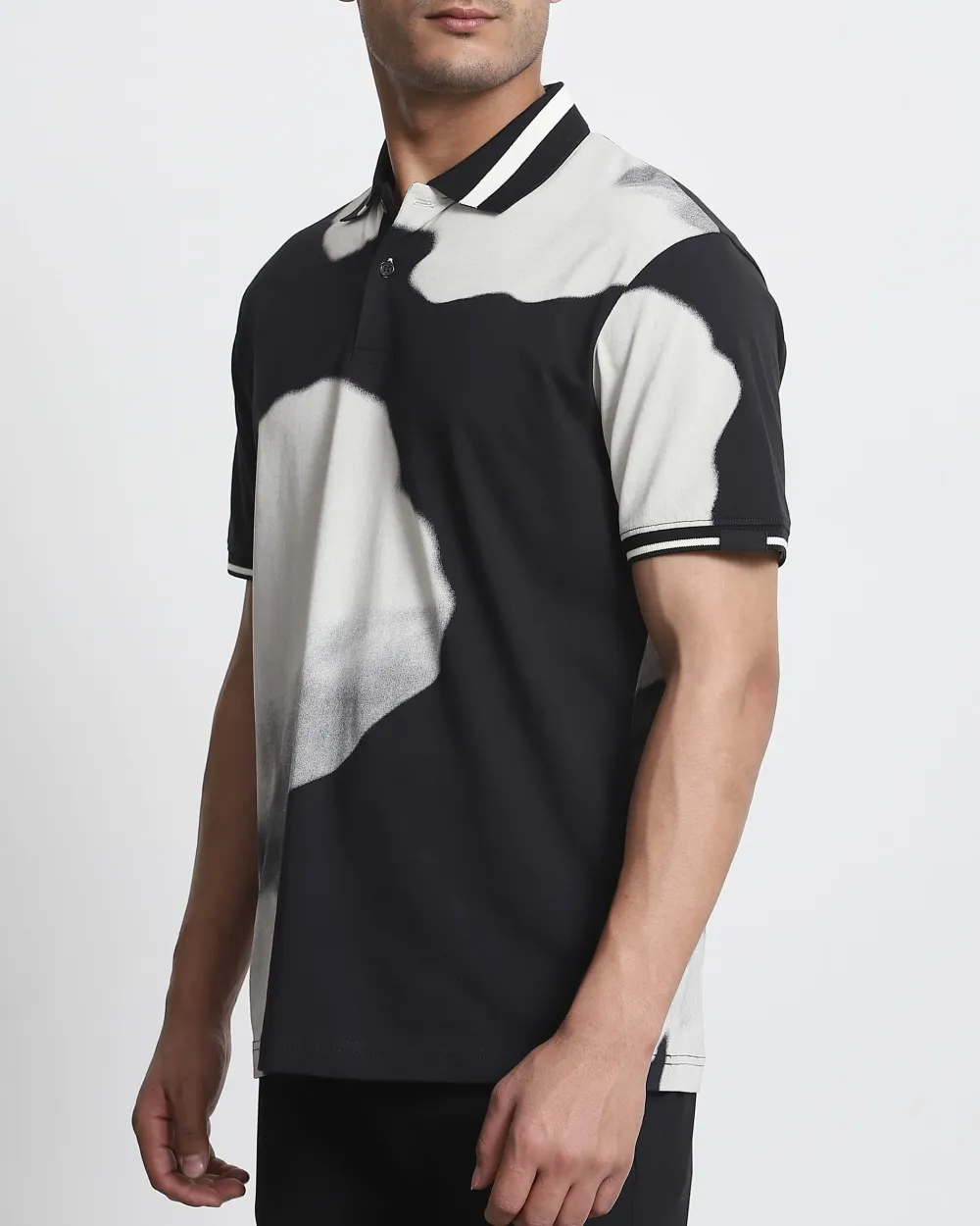 Daily Simple Soft  Black Floral Print Polo Shirt