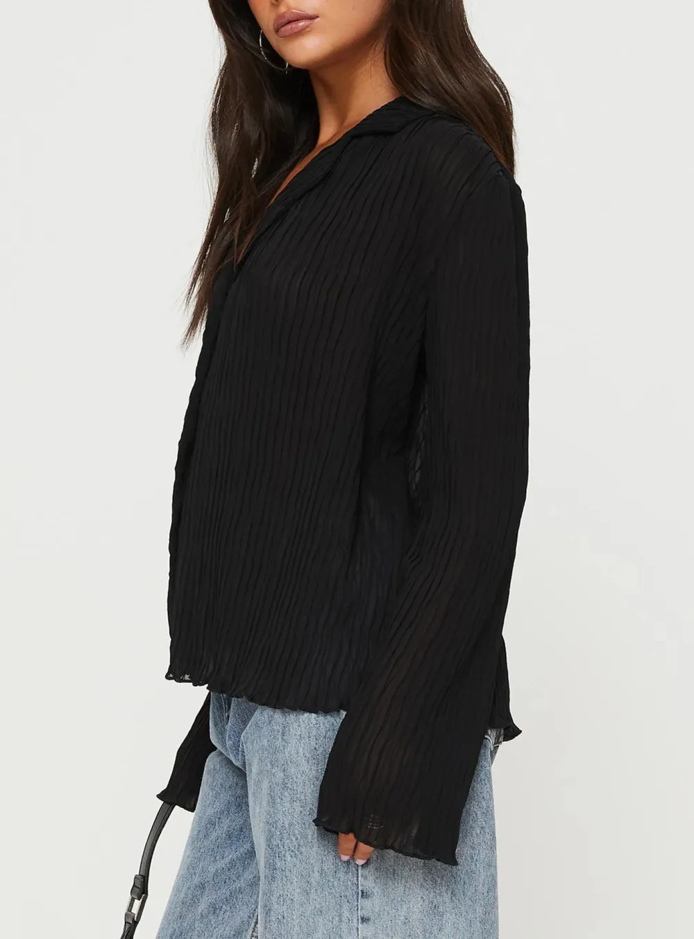 Black Textured Wrap Front Shirt