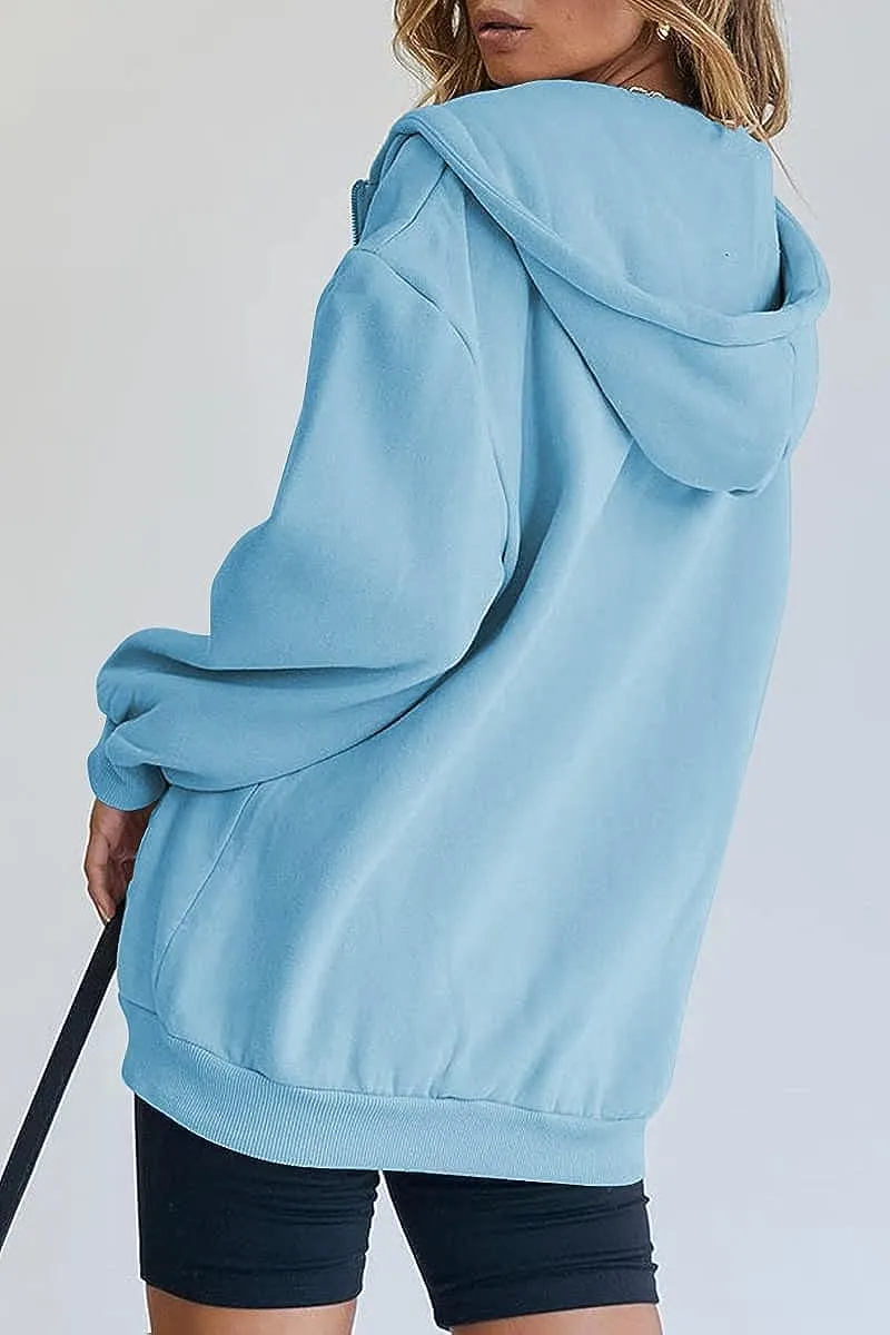 Women's Cute Hoodies Teen Girl Fall Jacket Oversized Sweatshirts Casual Drawstring Zip Up Y2K Hoodie with Pocket