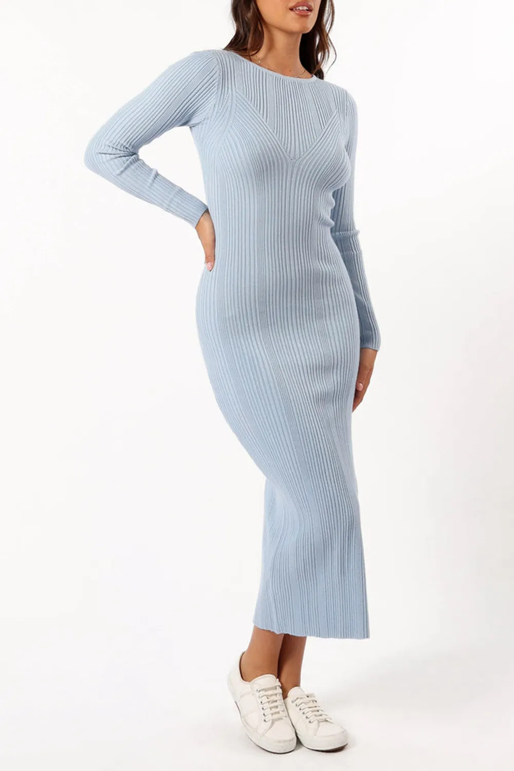 BLUE GREY LONG SLEEVE DRESS