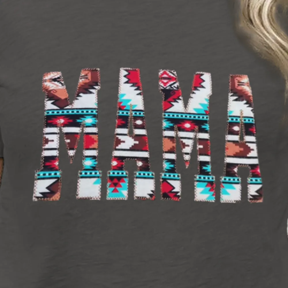 Women'S T-Shirt Cotton Alphabet Print Aztec Print T-Shirt Round Neck MAMA Short Sleeve