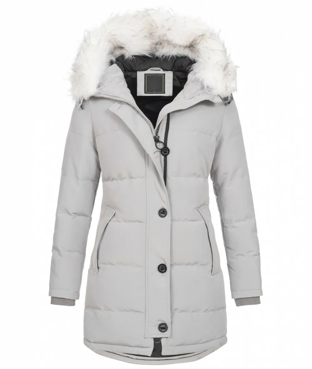 Fashion ladies parka coat with fur collar H