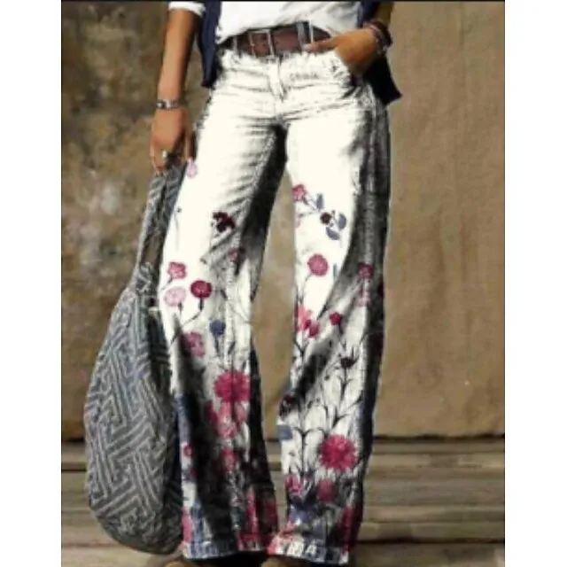 Women's Jeans Bootcut Wide Leg Full Length Faux Denim Side Pockets Wide Leg High Elasticity Mid Waist Fashion Casual Weekend 1 2 S M