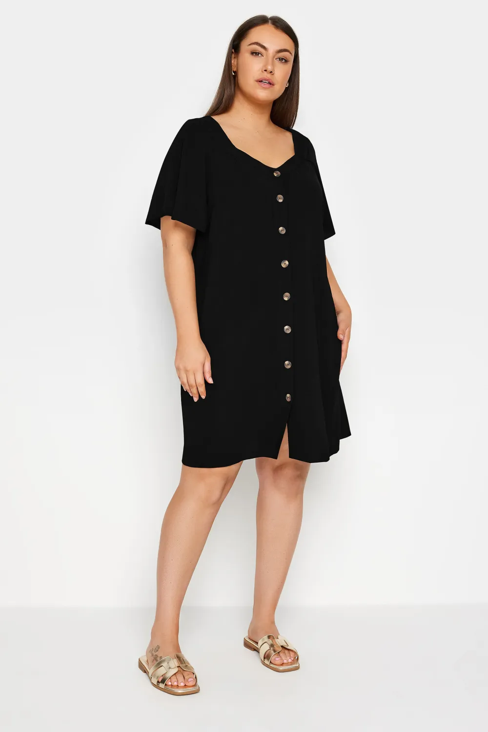 Evans Black Button Through Mini Dress