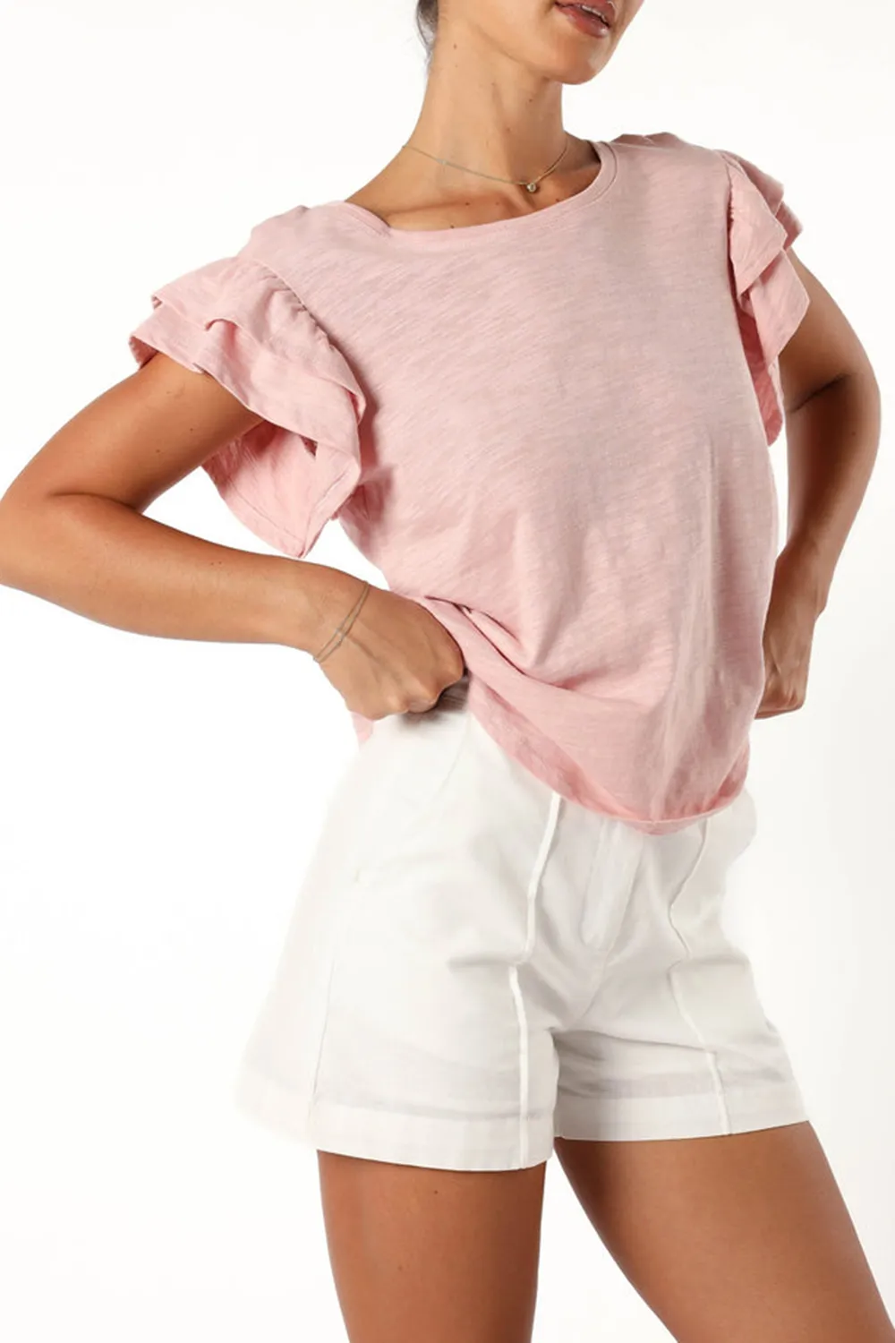 DUSTY PINK FRILL SLEEVE TEE