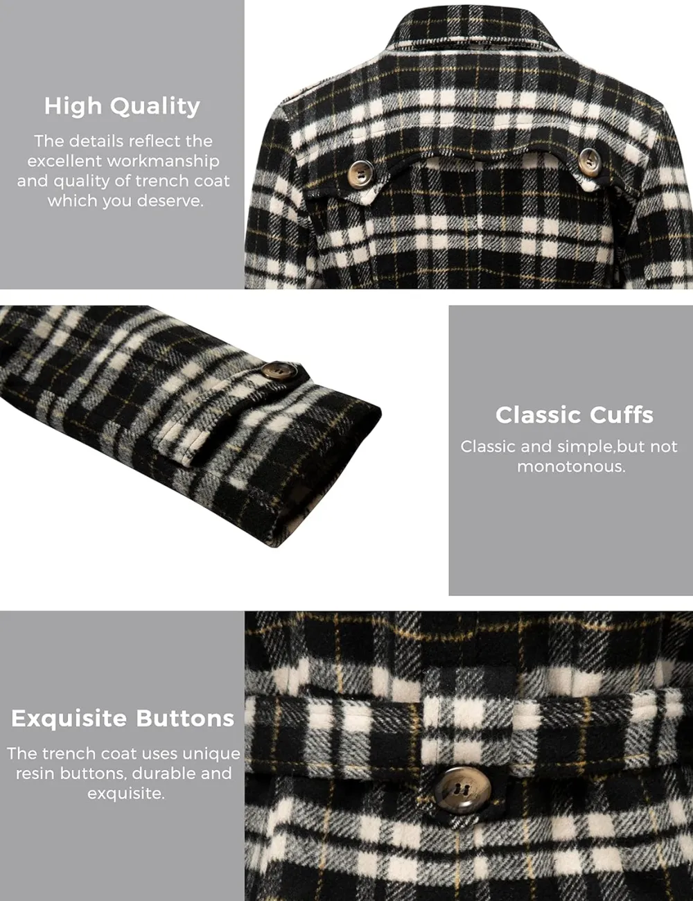 Women's Double Breasted Pea Coat Winter Mid-Long Trench Coat with Belt