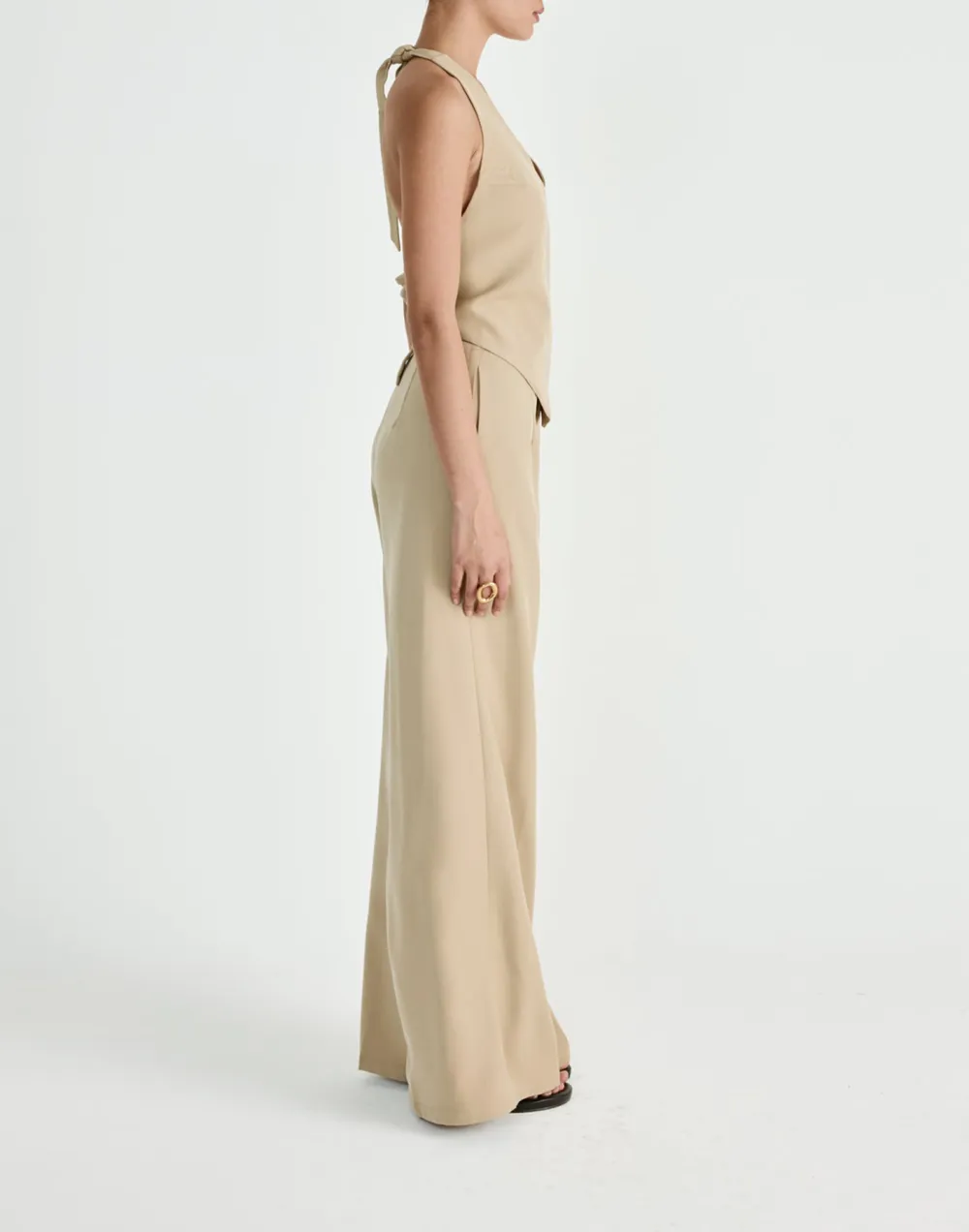 Floor-Length Draped Wide-Leg Trousers