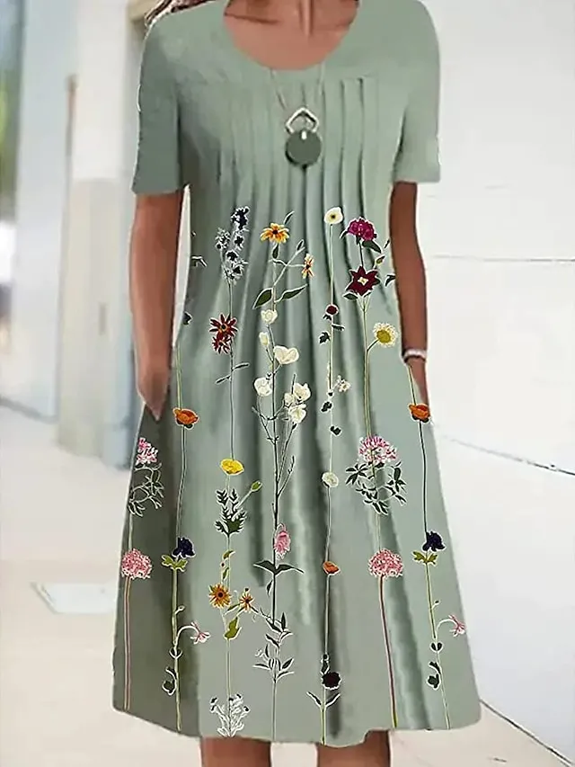 Women's Casual Dress T Shirt Dress Tee Dress Shift Dress Midi Dress Blue Green Short Sleeve Floral Ruched Summer Spring Crew Neck Basic Daily Weekend 2023 S M L XL XXL 3XL