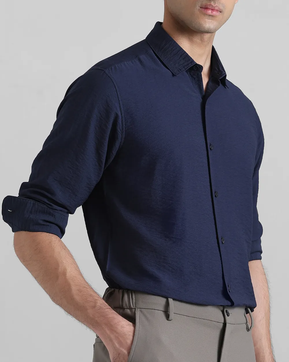 Leisure Simple Comfortable Slim-Fit Breathable Navy Shirt