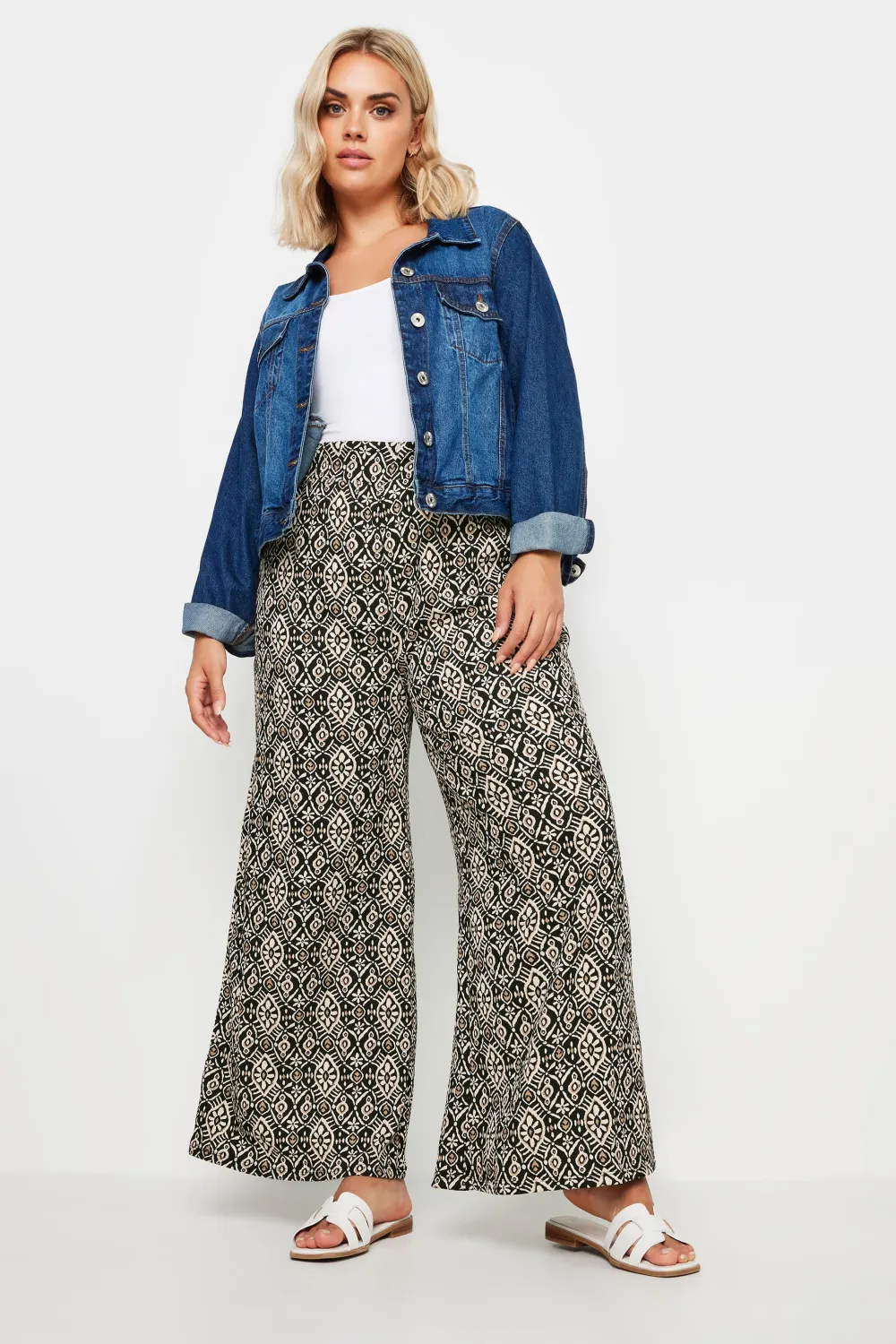 YOURS Curve Dark Grey Abstract Print Textured Wide Leg Trousers