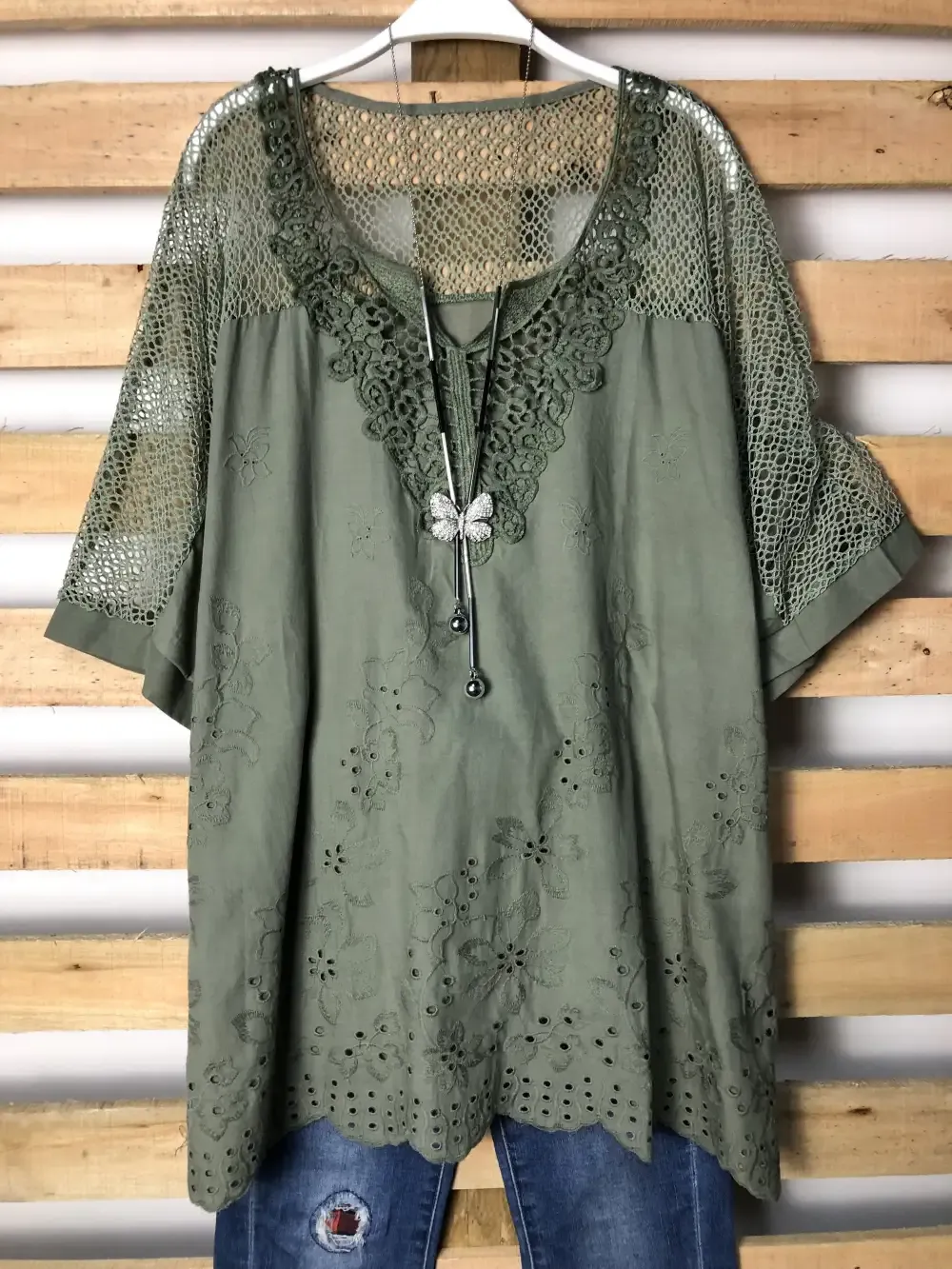 Woman Fashion Openwork Lace Shirt Tops Blouse