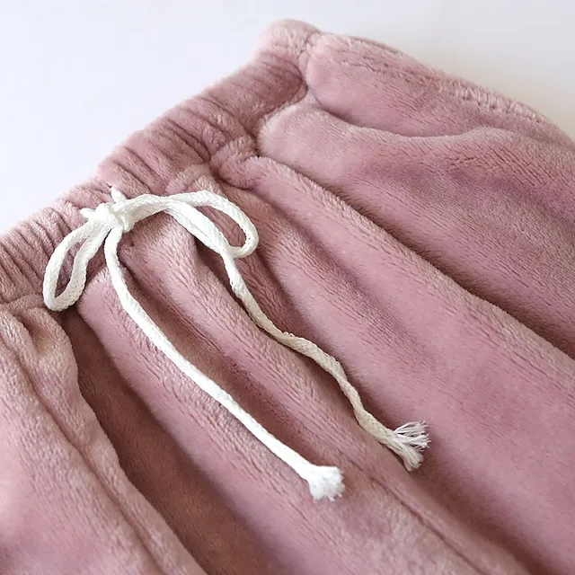 Women's Fleece Fluffy Fuzzy Warm Pajamas Pants Pjs Pure Color Simple Comfort Plush Home Daily Bed Gift Long Pant Elastic Waist Winter Fall Black Blue