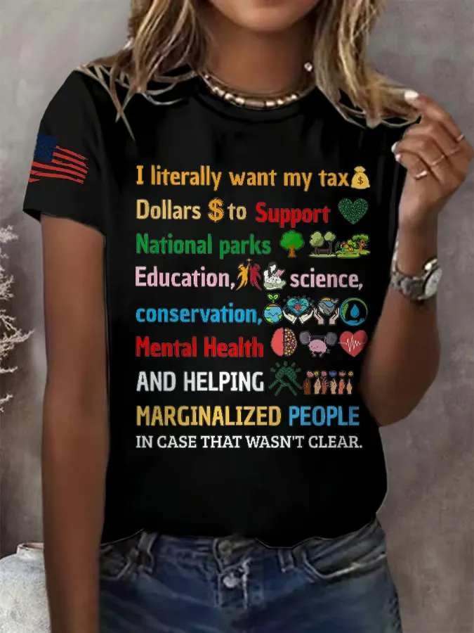 Women'S Support National Parks Print Round Neck T-Shirt