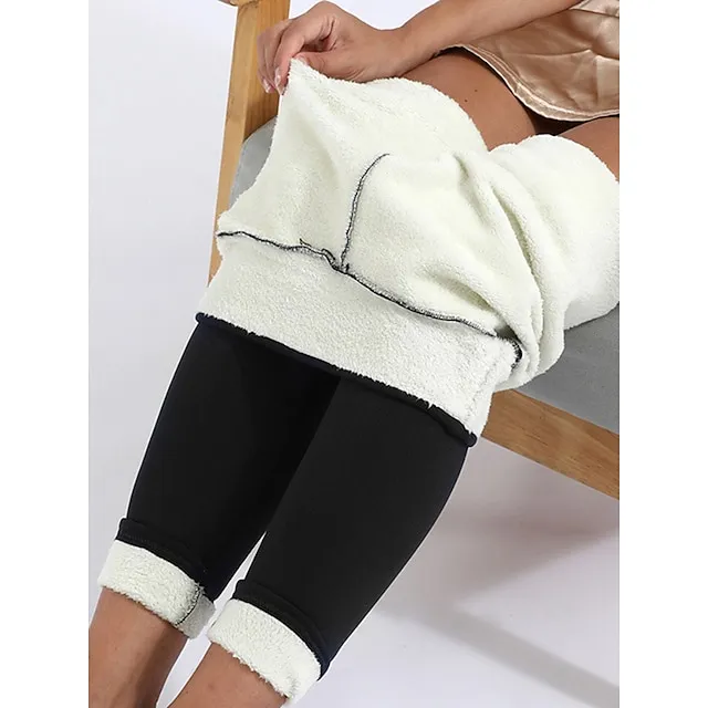 Women‘s Fleece Lined Leggings Winter Leggings Thermal Warm High Elasticity Yoga Fitness Gym Workout Tights Dark Grey Black Dark Black Sports Activewear  / Athletic / Athleisure