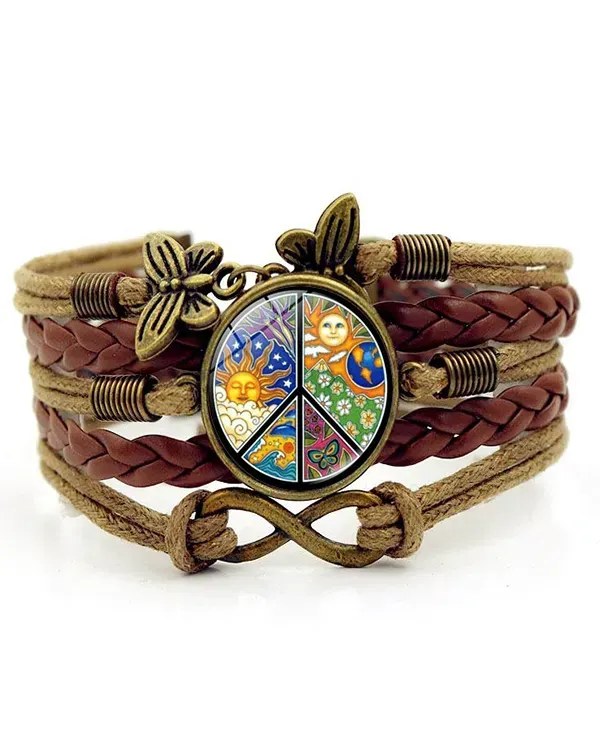 Hippie Psychedelic Moon And Stars Art Pattern Leather Bracelet