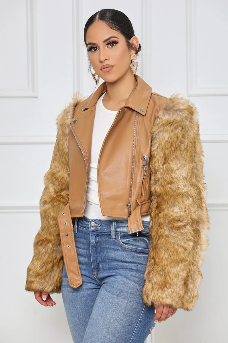 Artificial Fur & Leather Jacket Short Outerwear