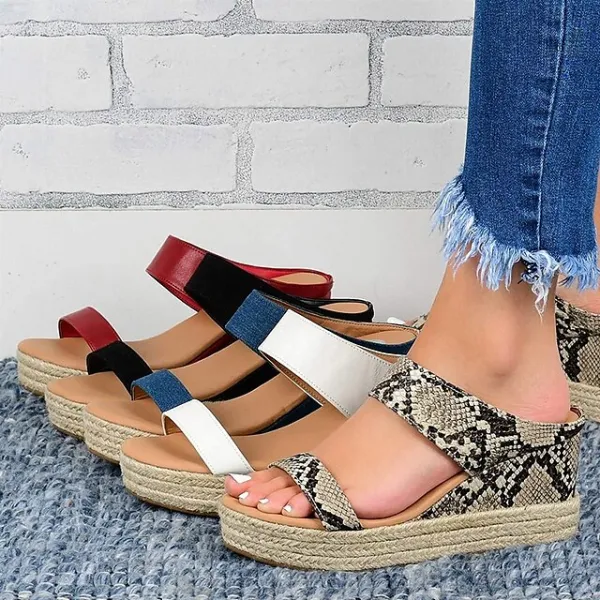 Women's Sandals Wedge Sandals Espadrille Espadrilles Outdoor Daily Summer Platform Wedge Heel Open Toe Casual Faux Leather Loafer Animal Patterned Snake Black / White Black White