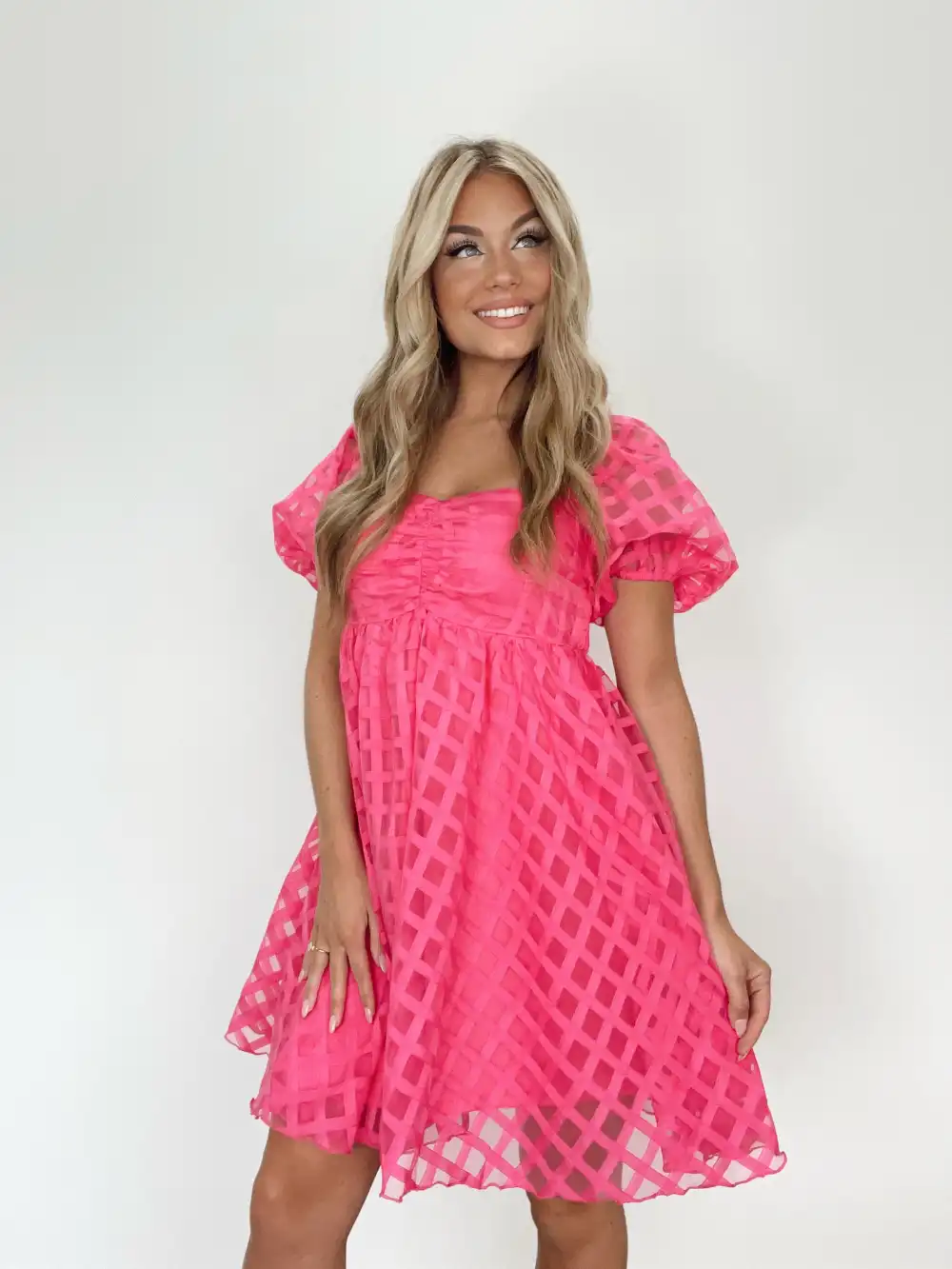 Fuchsia Checkered Babydoll Dress