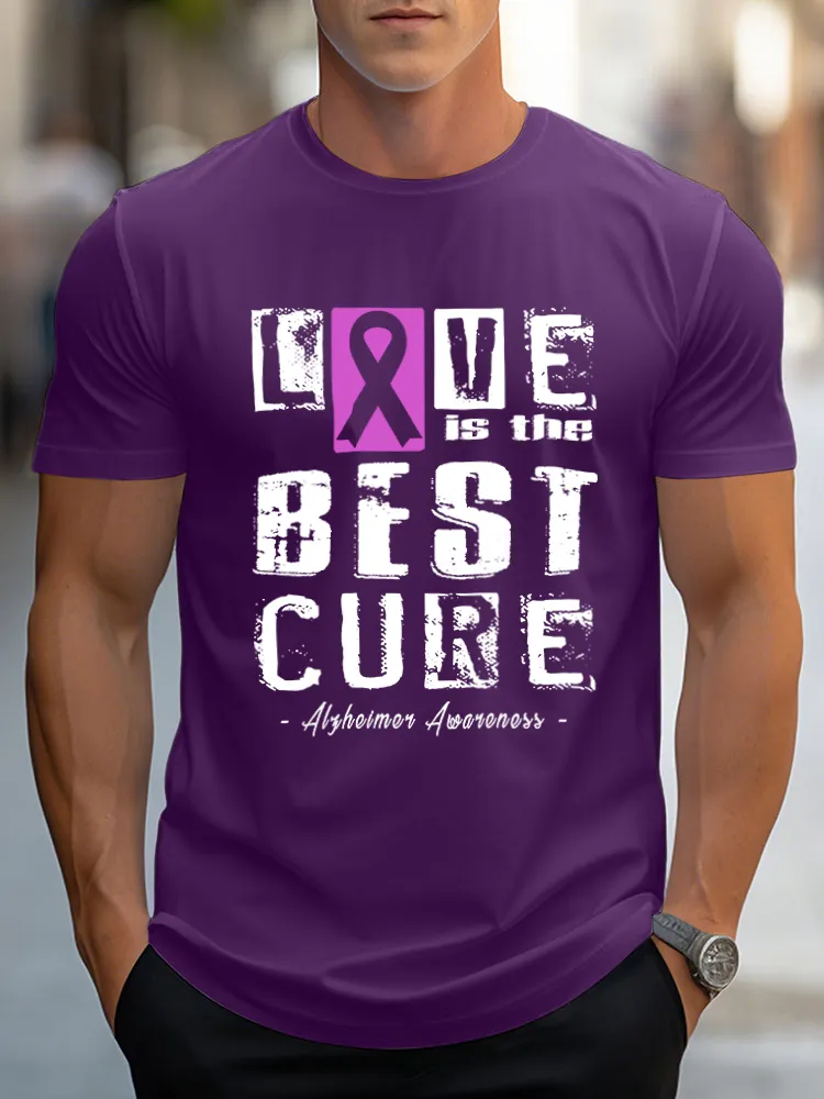 Love is the best cure Alzheimer's Disease Awareness Men's Print V-Neck T-Shirt