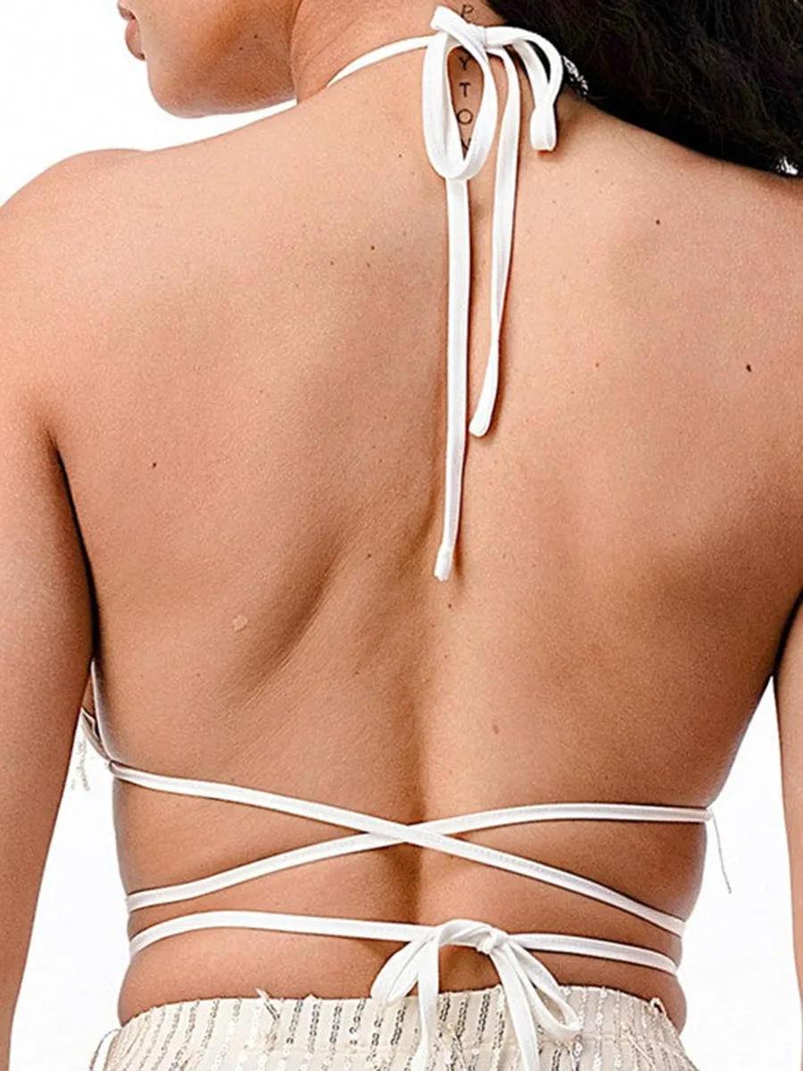 Silver Fringe Crop Top and Mini Skirt Set