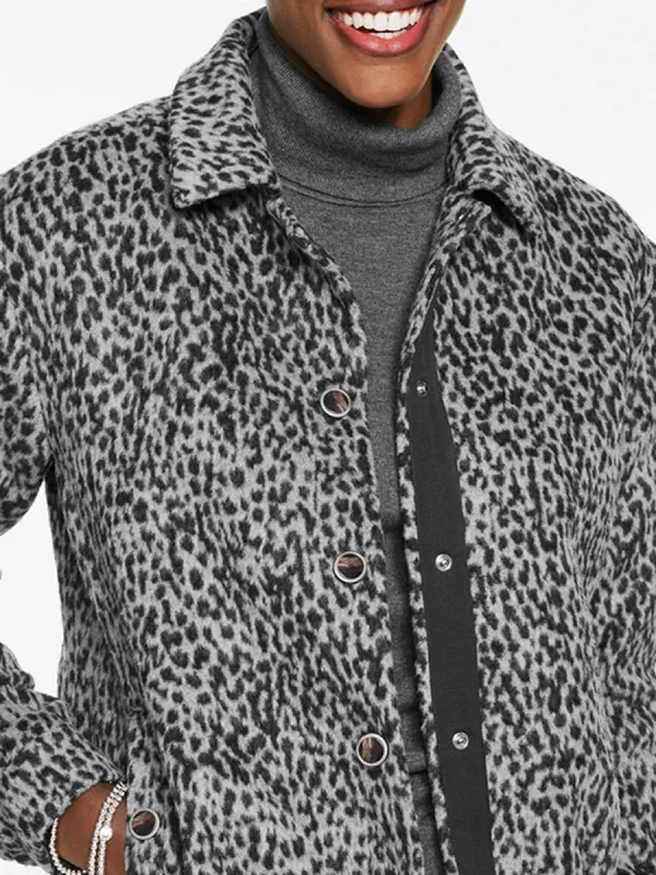 Lady's Retro Animal Print Snow Leopard Pattern Fashionable Jacket