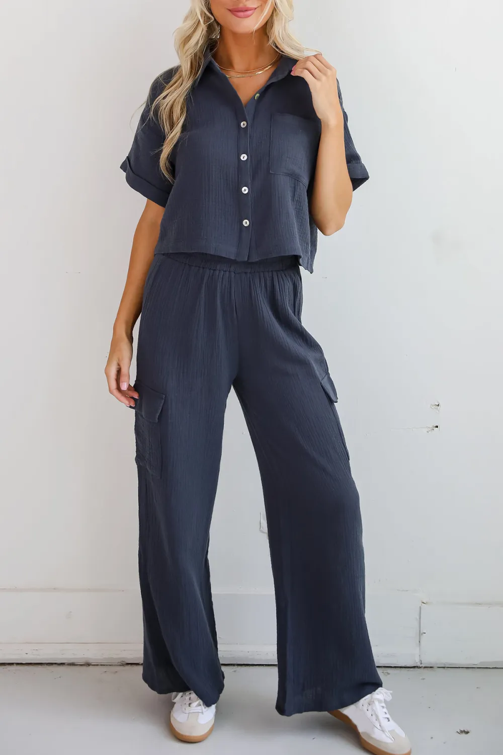 Too Perfect Charcoal Linen Cargo Pants