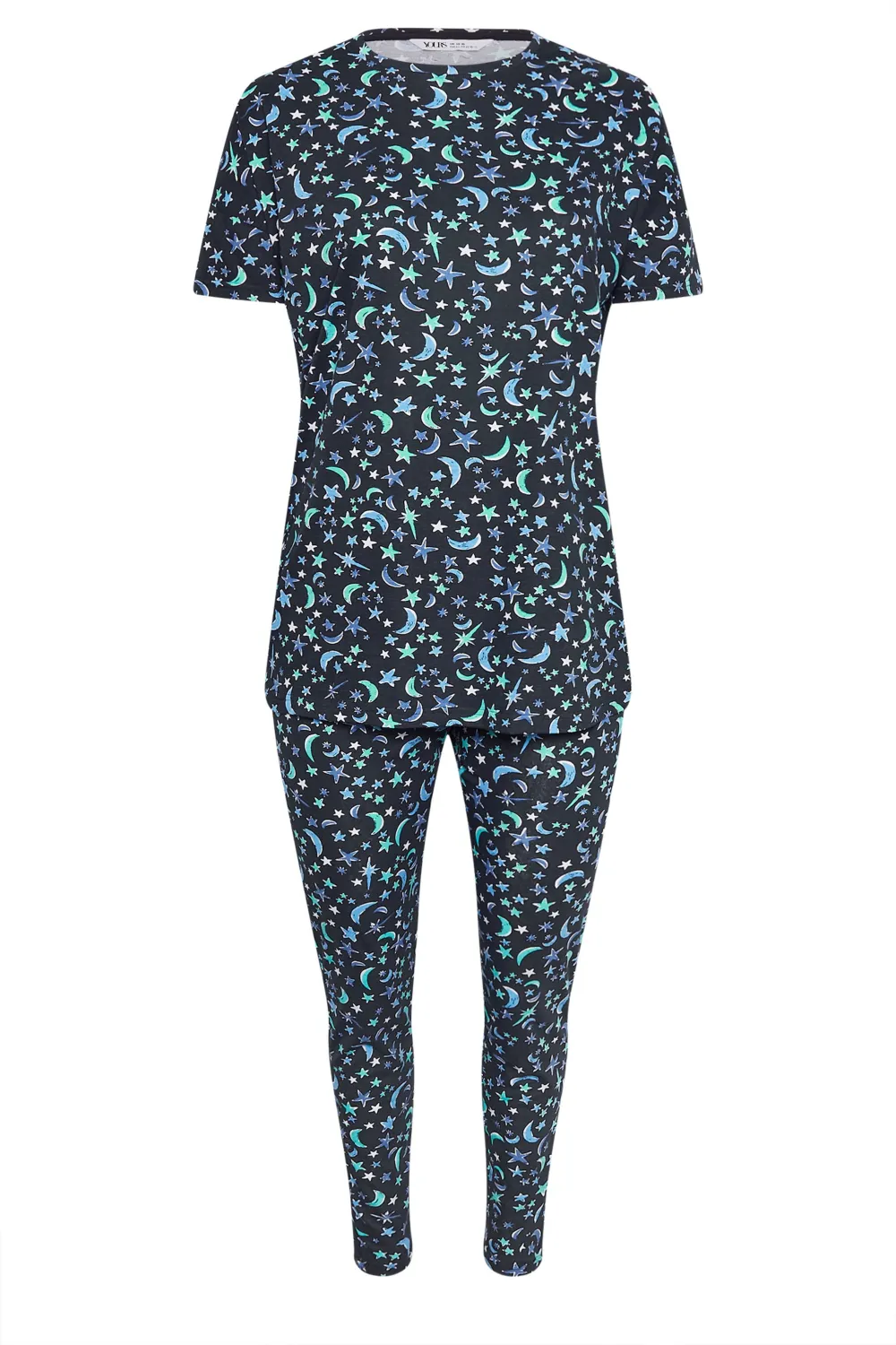 YOURS Curve Navy Blue Moon & Star Print Pyjama Set