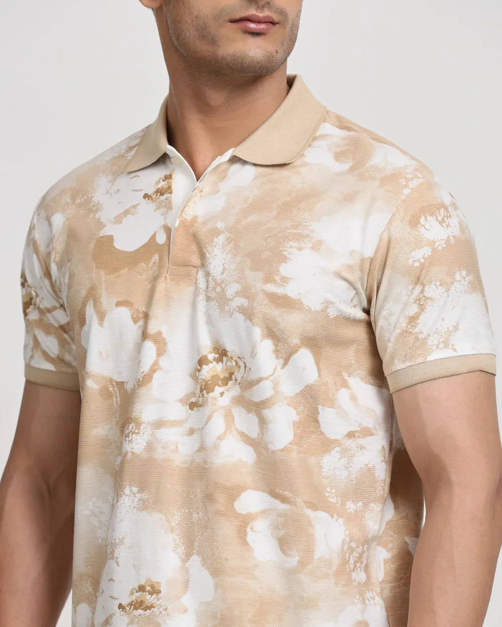 Casual Minimalist British Style Beige Floral Polo Shirt