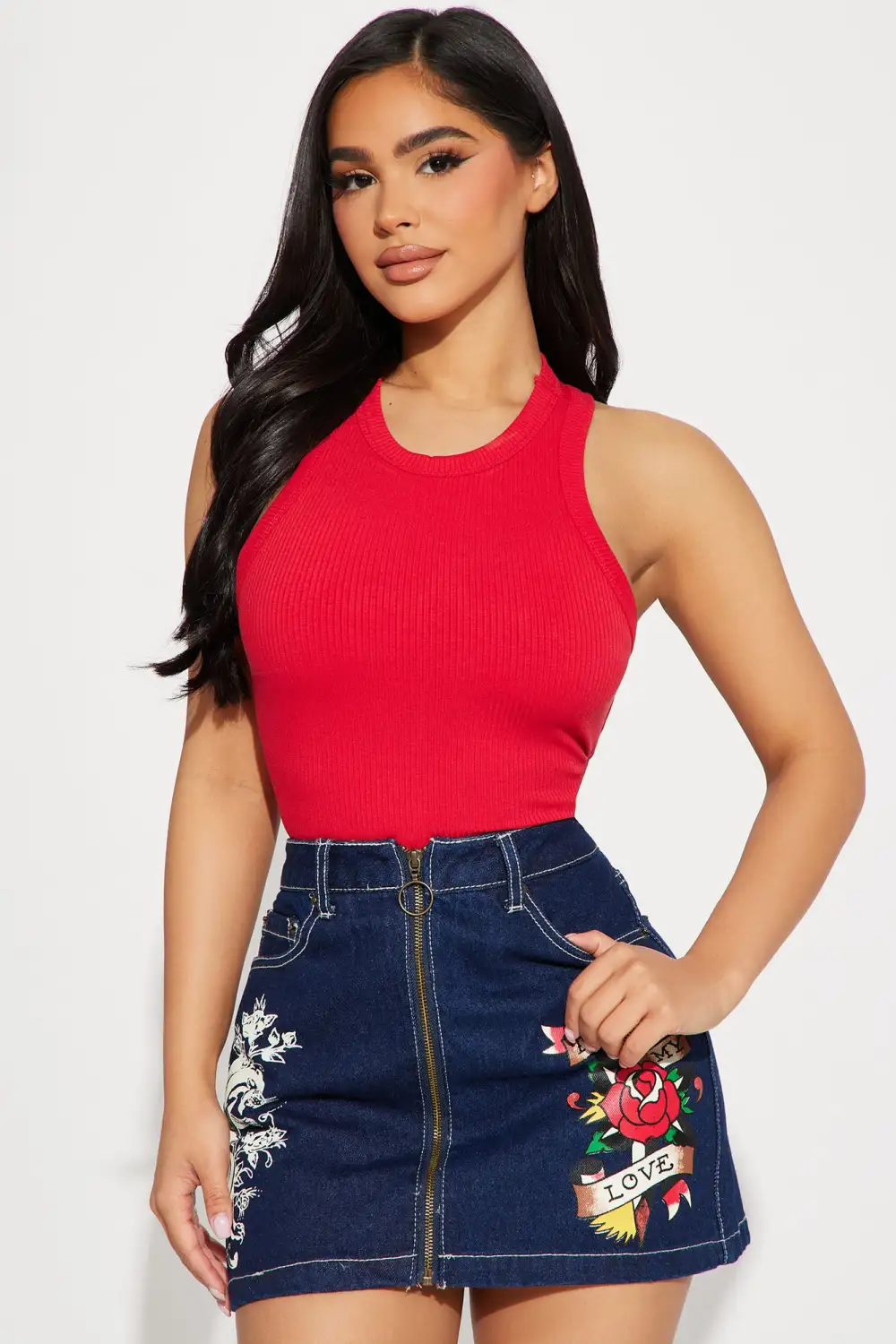 Ariana Ribbed Tee - Red
