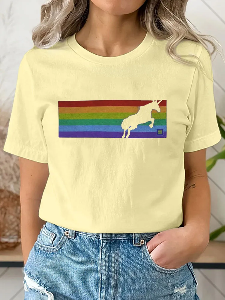 Pride Unicorn T-Shirt Pure Cotton Round-Neck Short-Sleeved Top