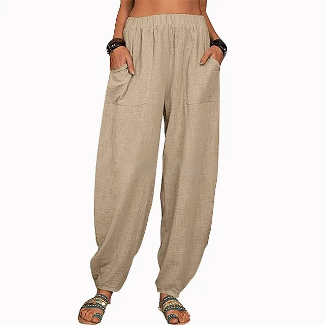 Women's Cotton And Linen Lounge Pants Solid Color Loose Casual Pants Home Street Daily Harem Trousers
