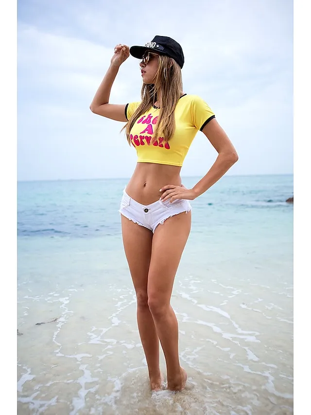 Women's Shorts Hot Pants Cheeky Shorts Denim Black White Yellow Low Waist Fashion Basic Sexy Club Beach Micro-elastic Short Breathable Solid Colored S M L