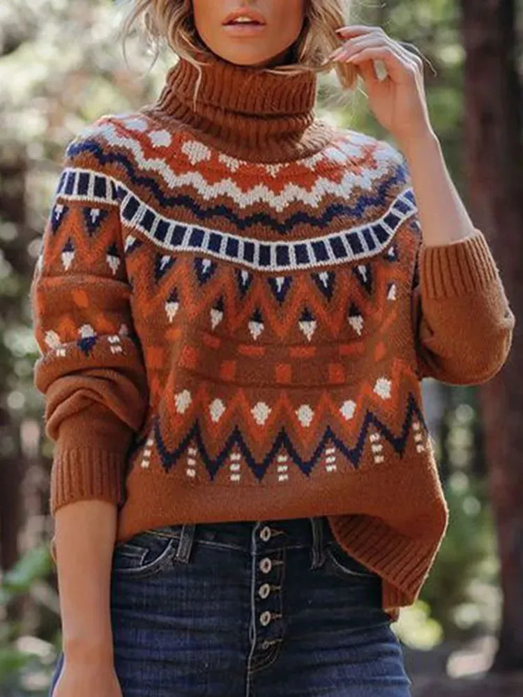 Vintage Graphic Jacquard Crewneck Knit Sweater