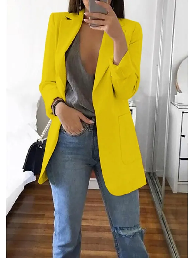Women's Blazer Casual Pocket Clean Fit Formal Outdoor Daily Wear Polyester Spring Wine Green Black Open Front V Neck Regular Fit S M L XL XXL 3XL / Solid Color