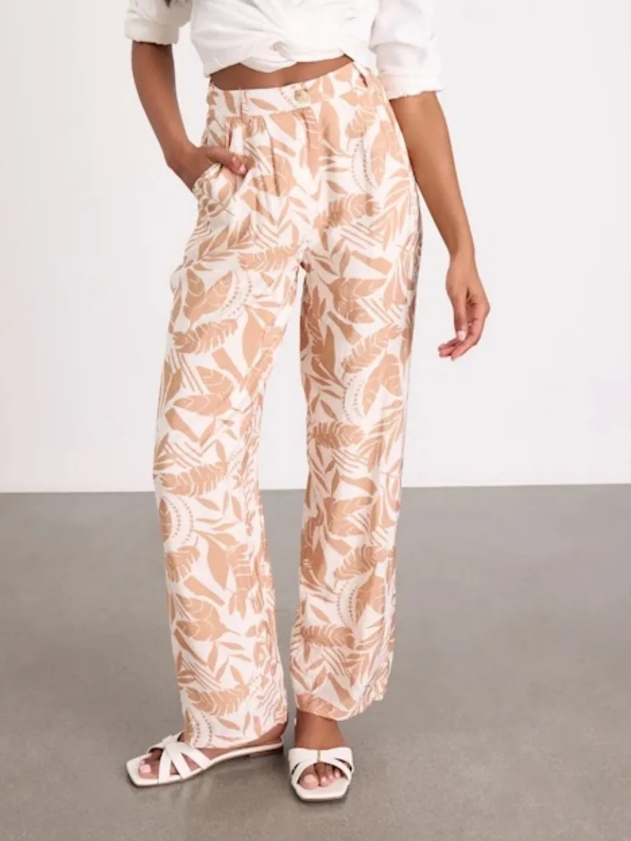 Tropical Print Wide Leg Pants