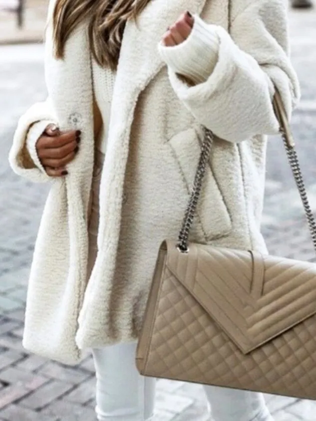 Casual Plain Fabric Teddy Jacket