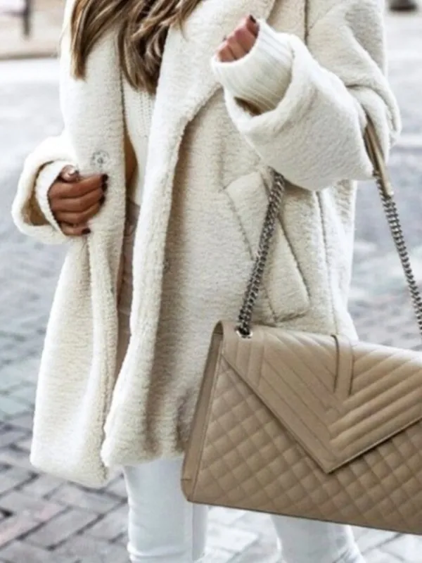 Casual Plain Fabric Teddy Jacket