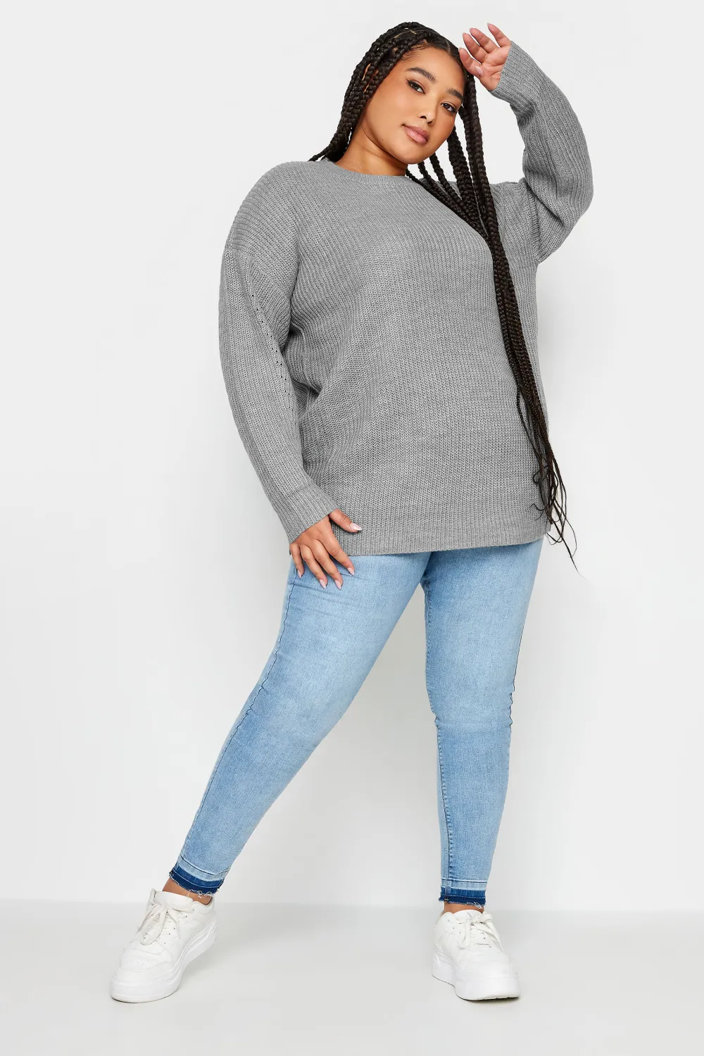YOURS Curve Grey Drop Shoulder Knitted Jumper