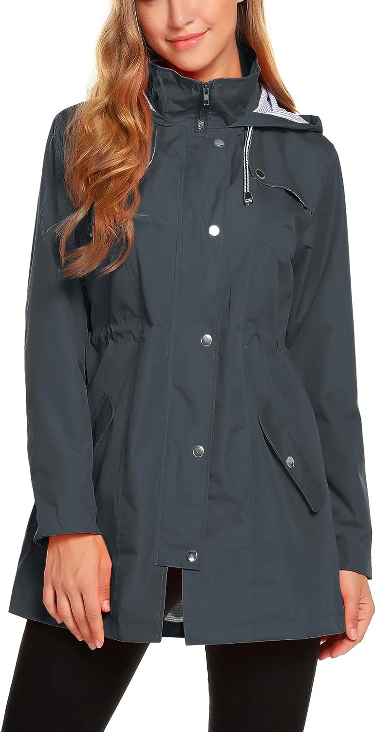 Womens Lightweight Hooded Waterproof Active Outdoor Rain Jacket S-XXL
